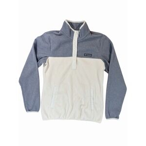 Columbia Women's Snap-Neck Fleece Pullover Colorblock Gray Cream Sweater Size S